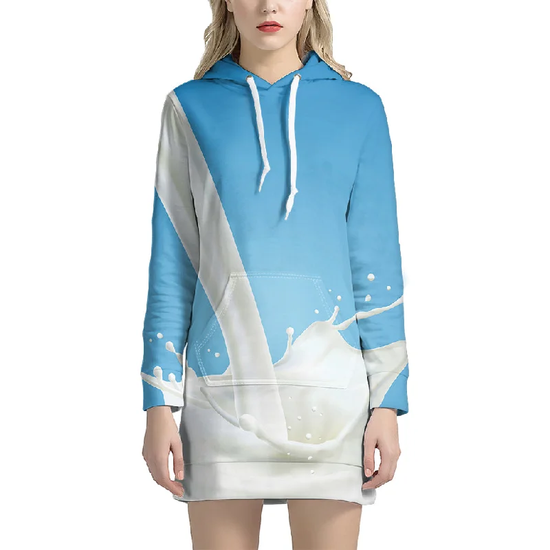 Milk Splash Print Pullover Hoodie Dress