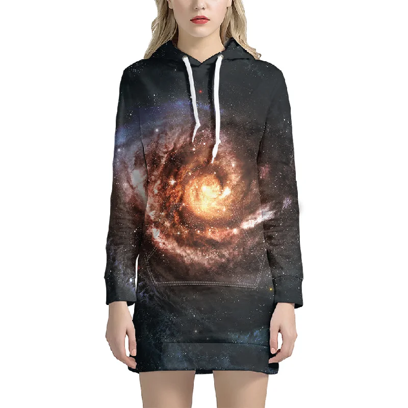 Milky Way Universe Print Pullover Hoodie Dress