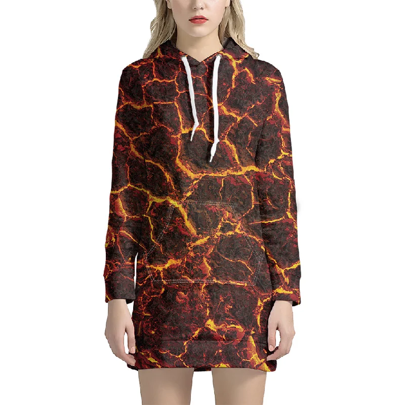 Molten Lava Print Pullover Hoodie Dress