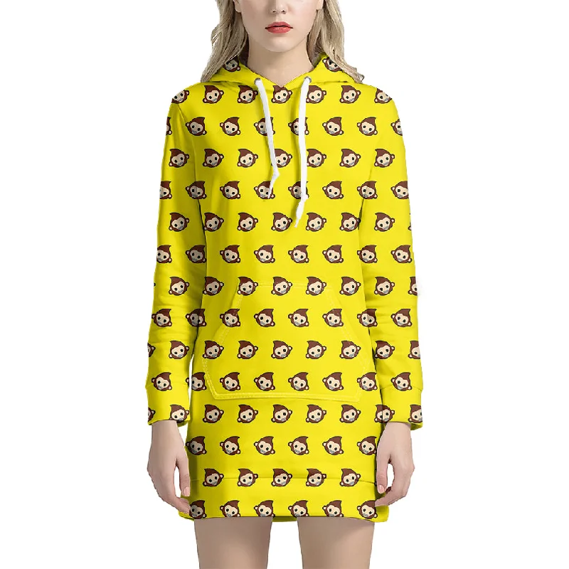 Monkey Emoji Pattern Print Pullover Hoodie Dress