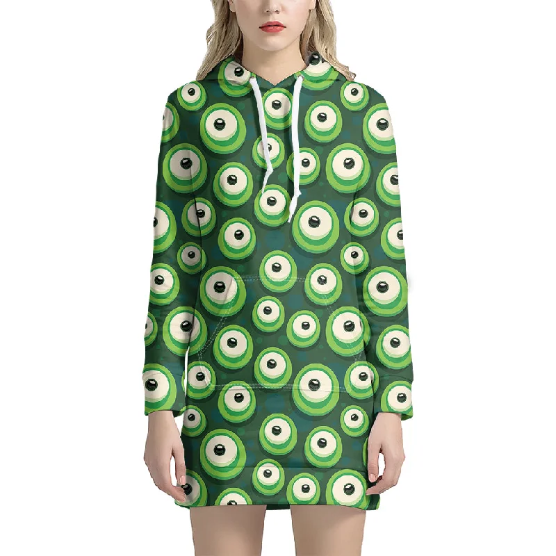 Monster Eyes Pattern Print Pullover Hoodie Dress