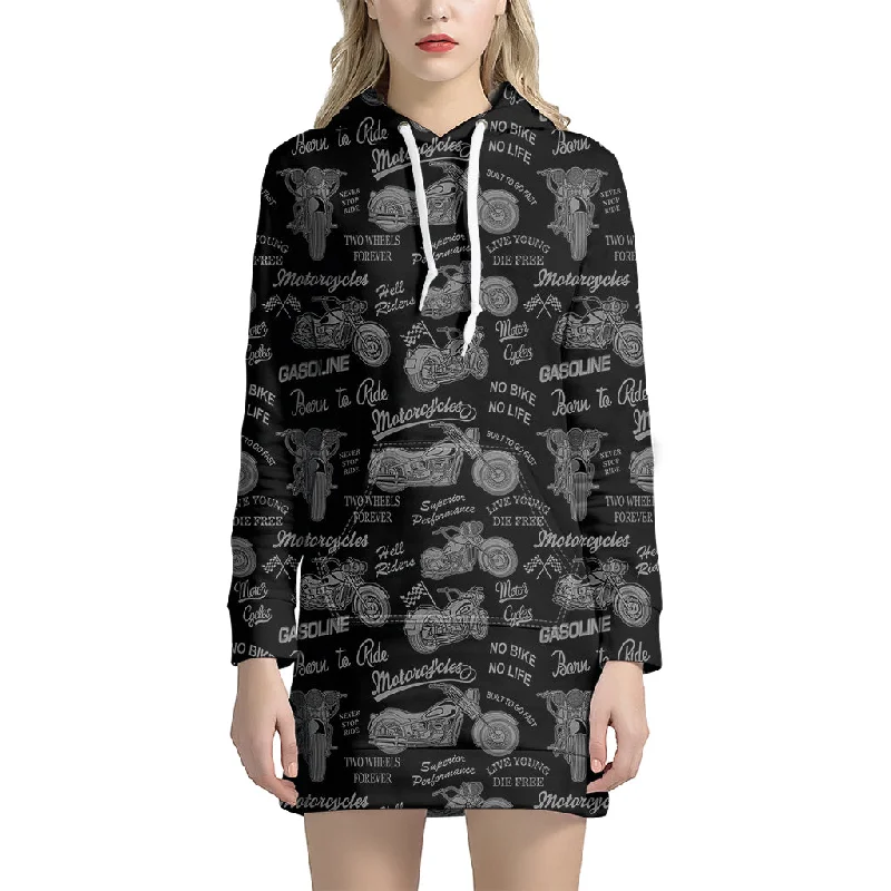 Motorcycle Quote Pattern Print Pullover Hoodie Dress