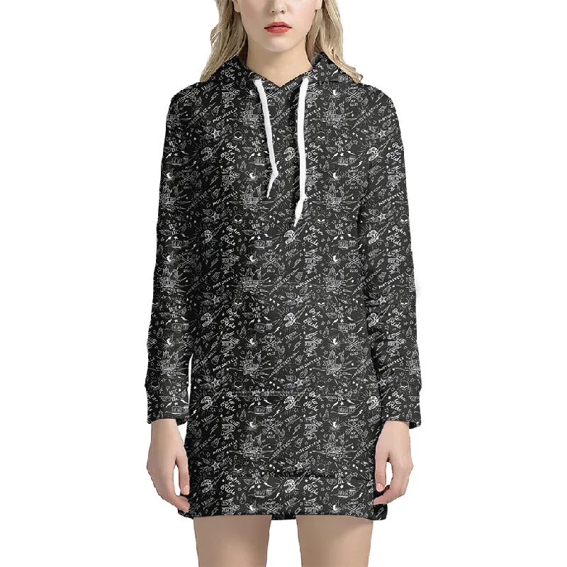 Motorcycle Words Pattern Print Pullover Hoodie Dress
