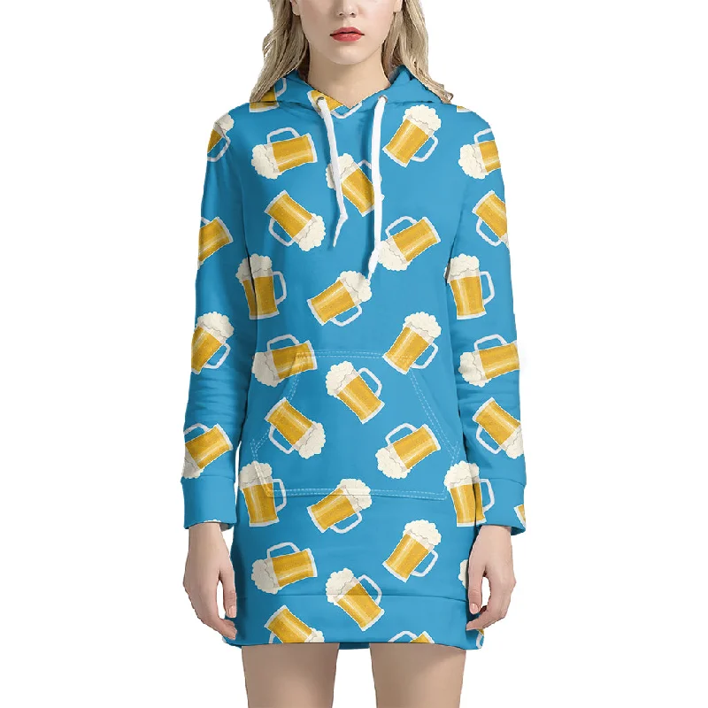 Mug Of Beer Pattern Print Pullover Hoodie Dress