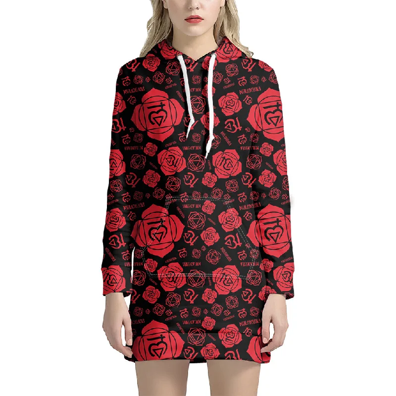 Muladhara Chakra Pattern Print Pullover Hoodie Dress