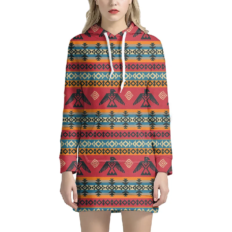 Native American Eagle Pattern Print Pullover Hoodie Dress