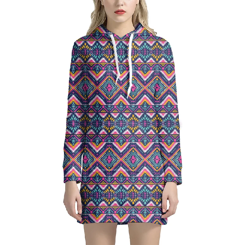 Native American Navajo Tribal Print Pullover Hoodie Dress