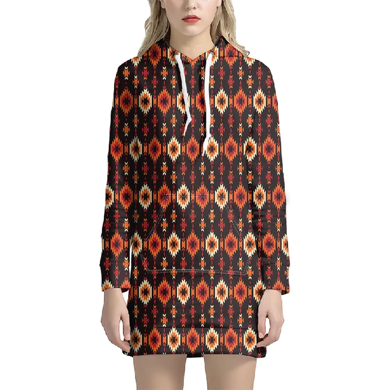 Native American Pattern Print Pullover Hoodie Dress