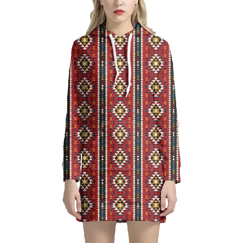Native American Tribal Pattern Print Pullover Hoodie Dress