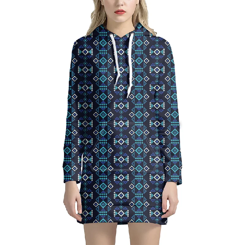 Native Ethnic Pattern Print Pullover Hoodie Dress