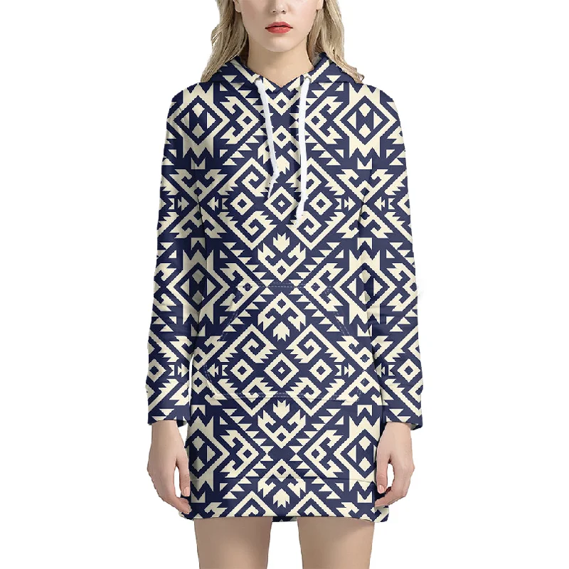 Native Indian Navajo Pattern Print Pullover Hoodie Dress