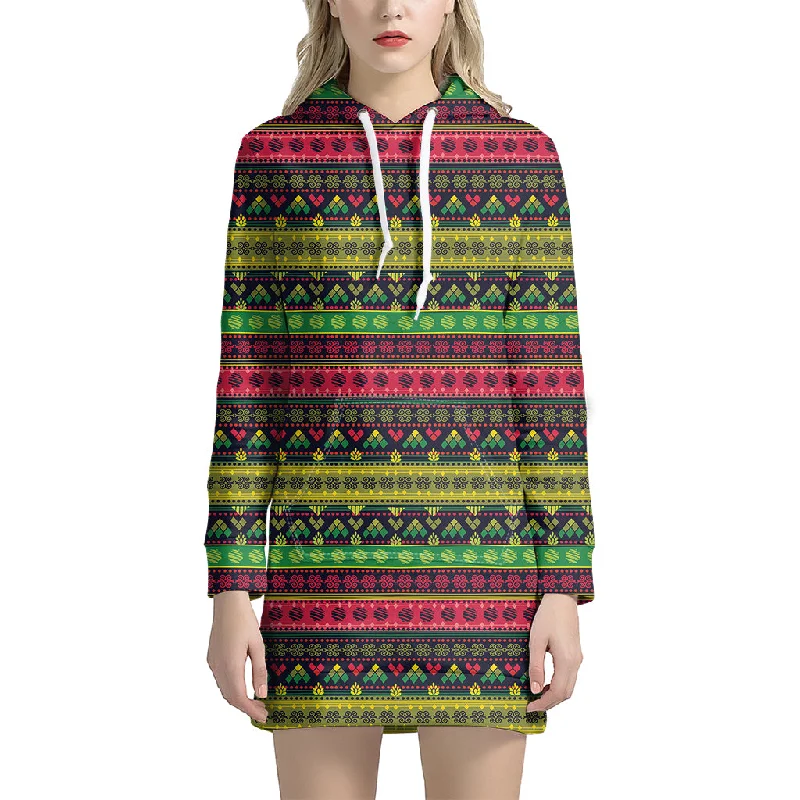 Native Indian Tribal Pattern Print Pullover Hoodie Dress