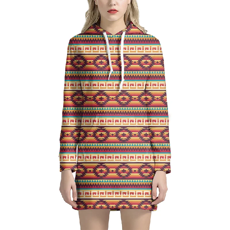 Native Inspired Pattern Print Pullover Hoodie Dress