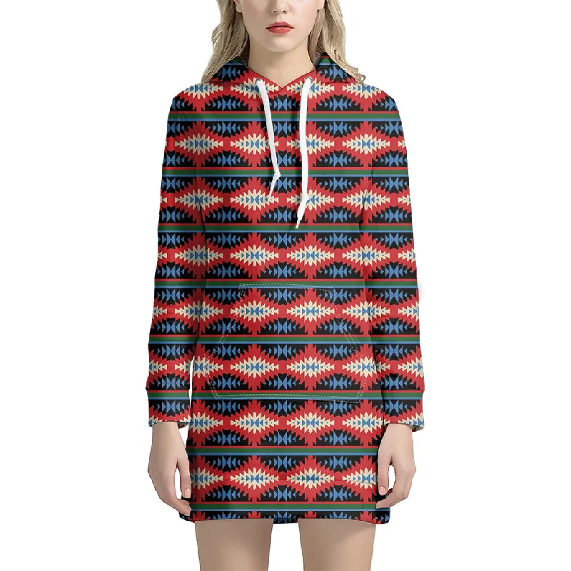 Native Navajo Pattern Print Pullover Hoodie Dress