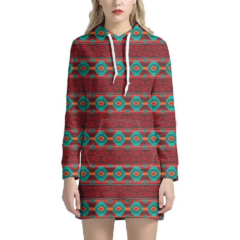 Native Southwestern Pattern Print Pullover Hoodie Dress