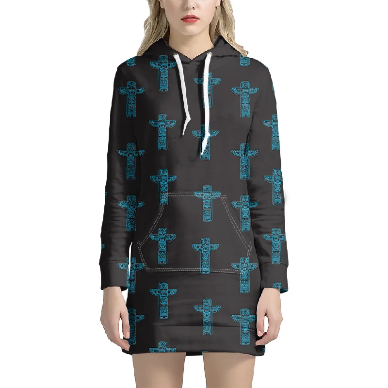 Native Totem Pattern Print Pullover Hoodie Dress