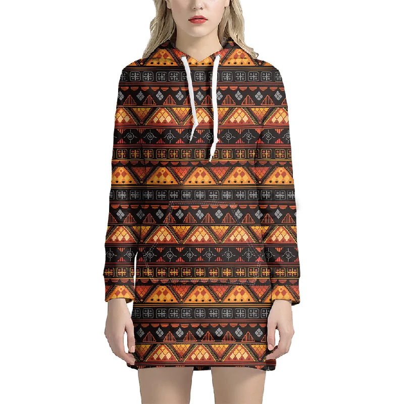 Native Tribal African Pattern Print Pullover Hoodie Dress