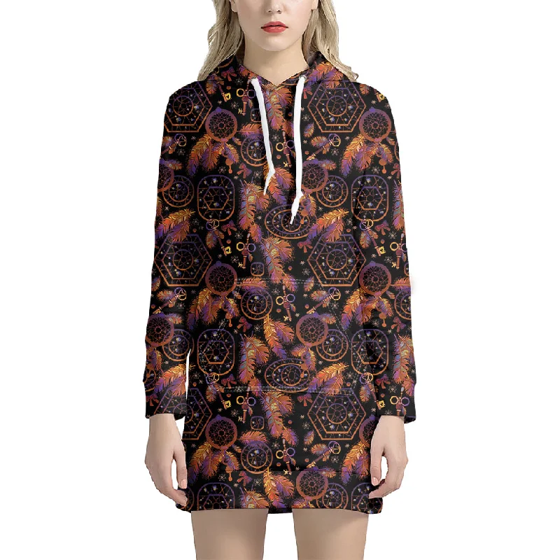 Native Tribal Dream Catcher Print Pullover Hoodie Dress