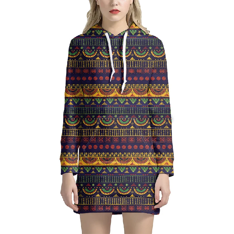 Native Tribal Indian Pattern Print Pullover Hoodie Dress