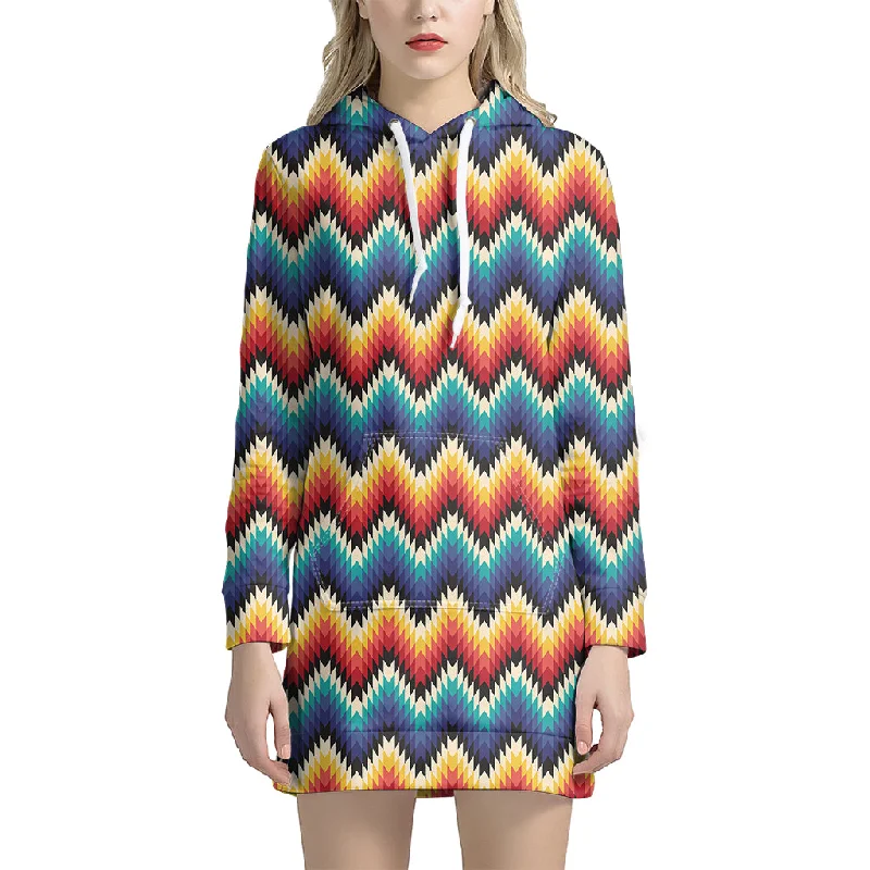 Native Tribal Inspired Pattern Print Pullover Hoodie Dress