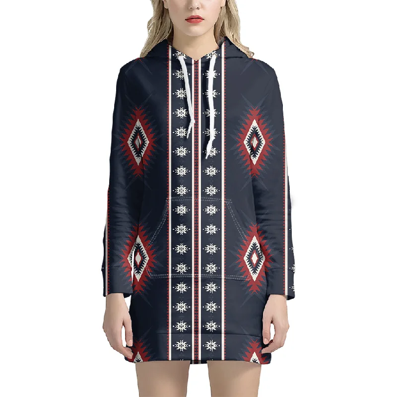 Native Tribal Navajo Pattern Print Pullover Hoodie Dress