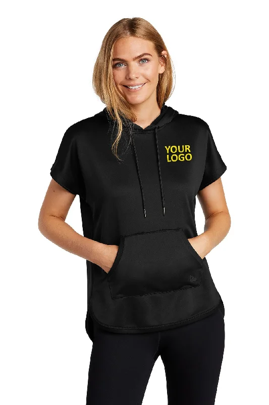 New Era Ladies Short Sleeve Custom Hoodies, Black Hoodie with High Neck Warm Protective New Era Ladies Short Sleeve Custom Hoodies, Black Hoodie with High Neck Warm Protective
