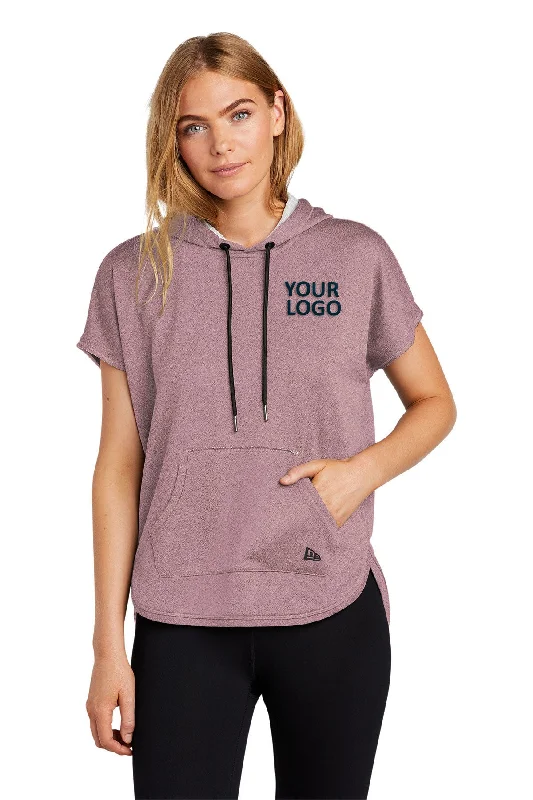 New Era Ladies Short Sleeve Custom Hoodies, Dusty Mauve Heather Hoodie with Exposed Zipper Edgy Industrial New Era Ladies Short Sleeve Custom Hoodies, Dusty Mauve Heather Hoodie with Exposed Zipper Edgy Industrial