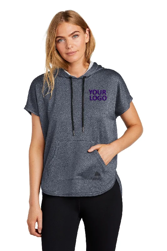 New Era Ladies Short Sleeve Custom Hoodies, True Navy Heather Hoodie with Drawstring Waist Adjustable Fitted New Era Ladies Short Sleeve Custom Hoodies, True Navy Heather Hoodie with Drawstring Waist Adjustable Fitted