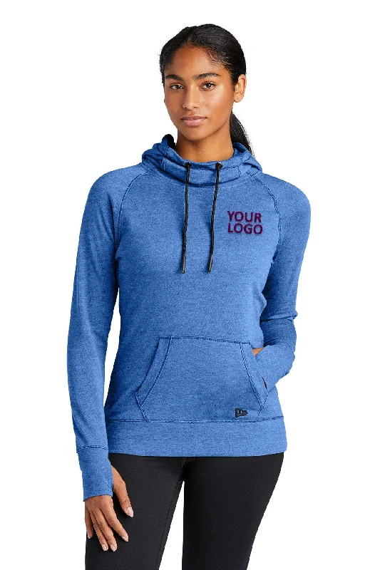 New Era Ladies Tri Blend Fleece Custom Hoodies, Royal Heather Hoodie with Tied Waist Feminine Flattering New Era Ladies Tri Blend Fleece Custom Hoodies, Royal Heather Hoodie with Tied Waist Feminine Flattering