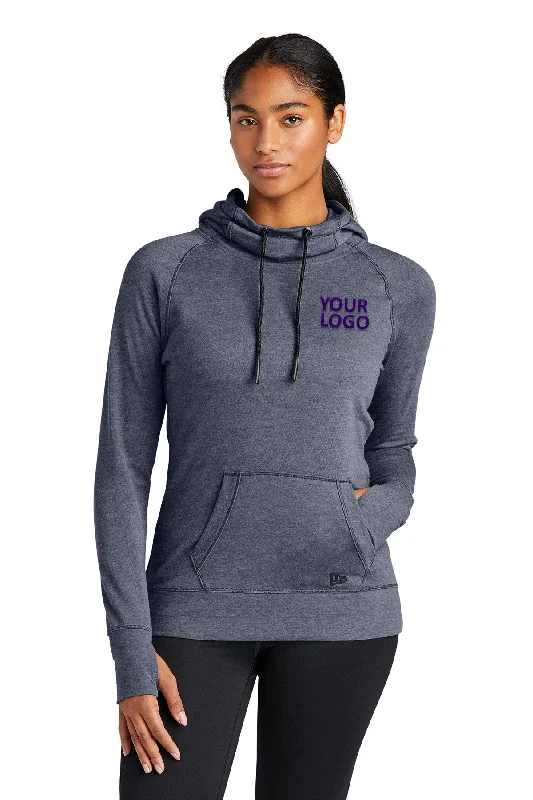 New Era Ladies Tri Blend Fleece Custom Hoodies, True Navy Heather Hoodie with Front Slit Layering Stylish New Era Ladies Tri Blend Fleece Custom Hoodies, True Navy Heather Hoodie with Front Slit Layering Stylish