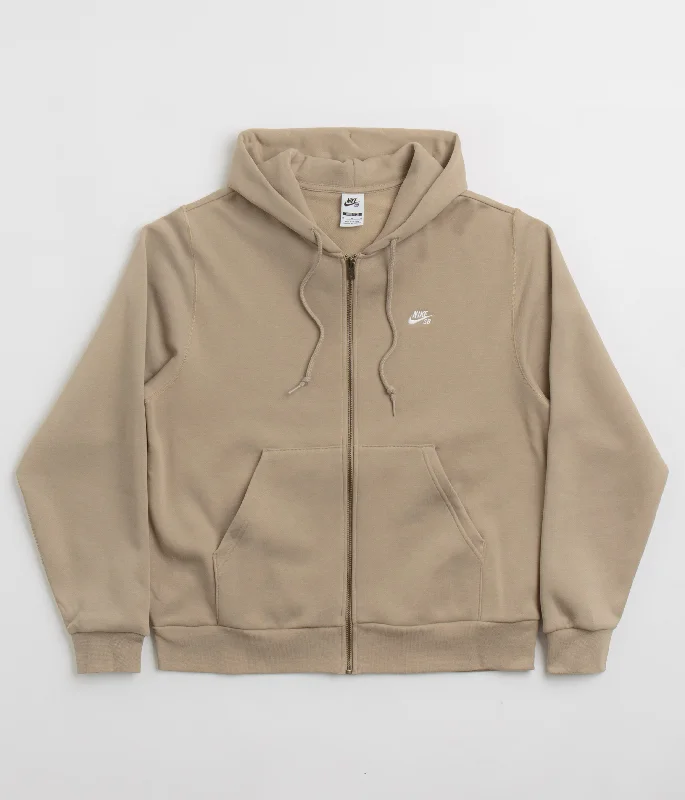 Nike SB Essential Logo Full Zip Hoodie - Khaki / White Oversized Hoodie Comfort Casual Nike SB Essential Logo Full Zip Hoodie - Khaki / White Oversized Hoodie Comfort Casual