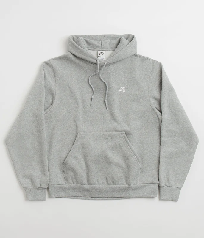 Nike SB Essential Small Logo Hoodie - Dark Grey Heather / White Hoodie with Elastic Cuffs Stretchable Comfortable Nike SB Essential Small Logo Hoodie - Dark Grey Heather / White Hoodie with Elastic Cuffs Stretchable Comfortable