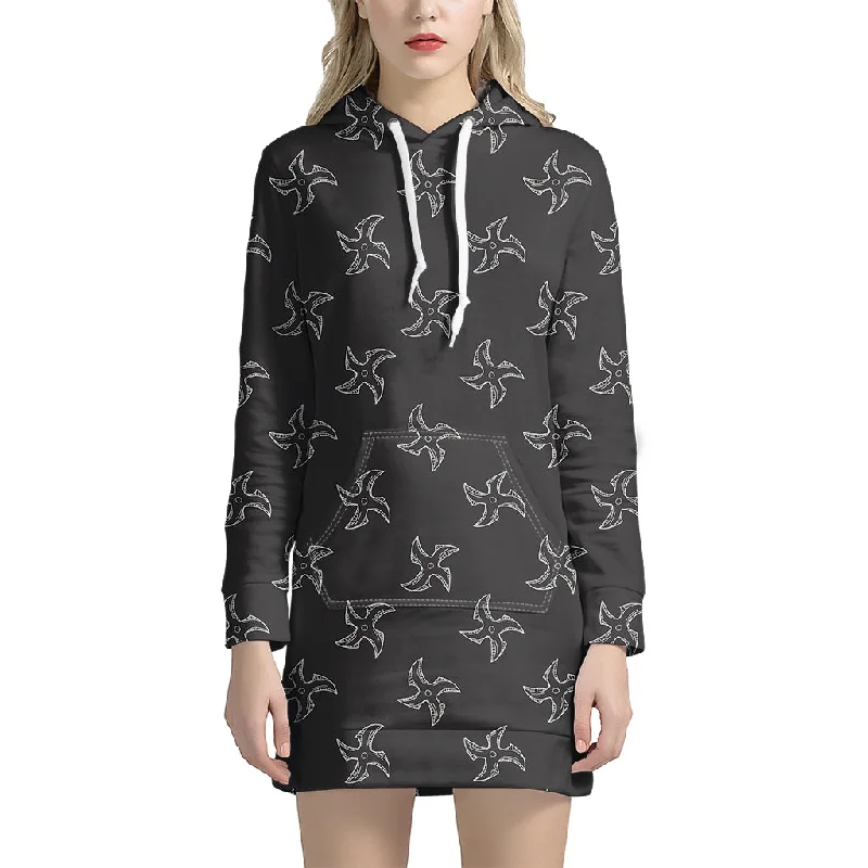 Ninja Shuriken Pattern Print Pullover Hoodie Dress