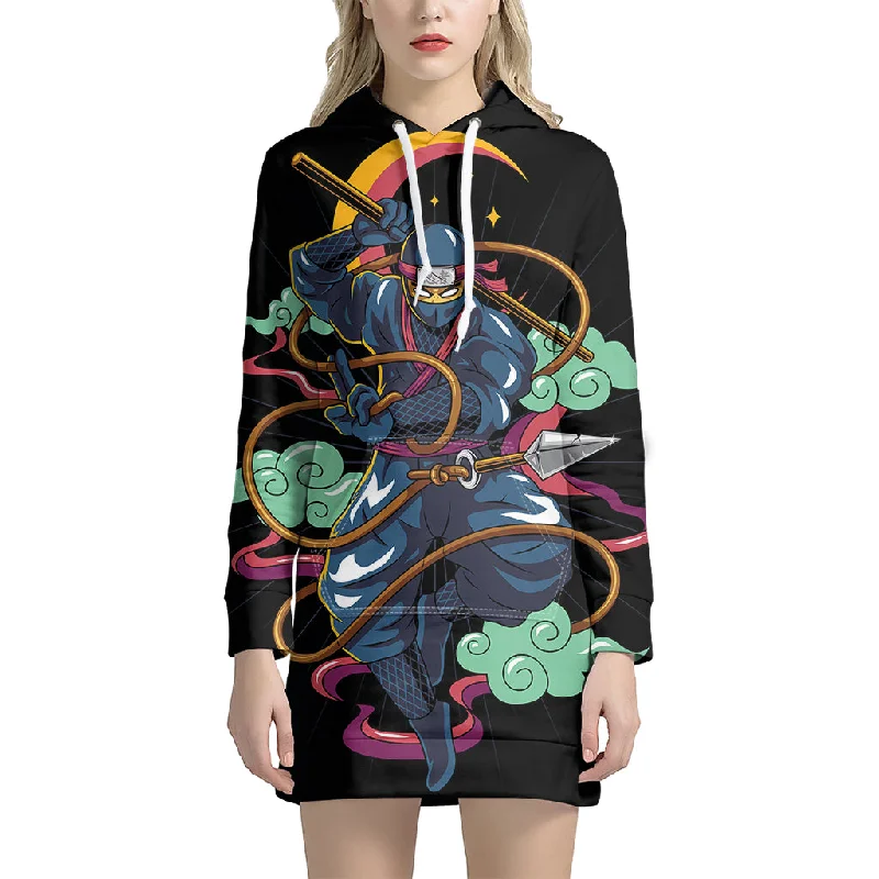 Ninja Warrior Print Pullover Hoodie Dress