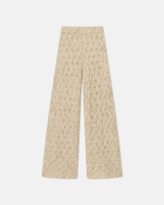 Yohna - Alpaca Wide-Leg Pants - Creme Casual Plaid Pants