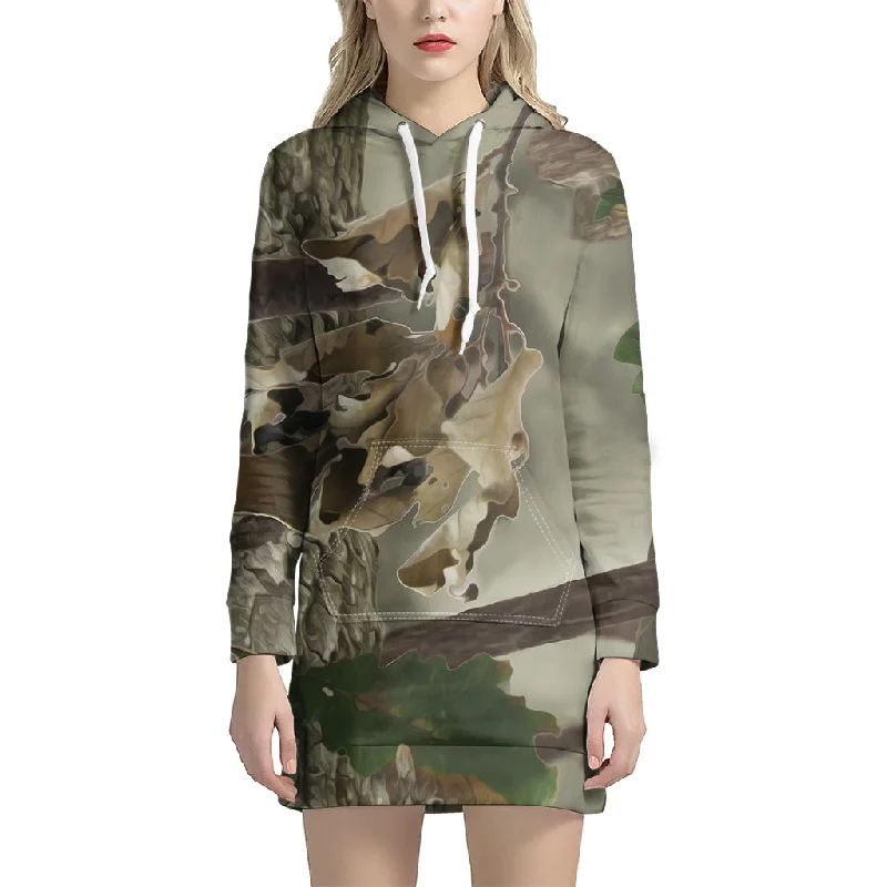 Oak Tree Hunting Camouflage Print Pullover Hoodie Dress