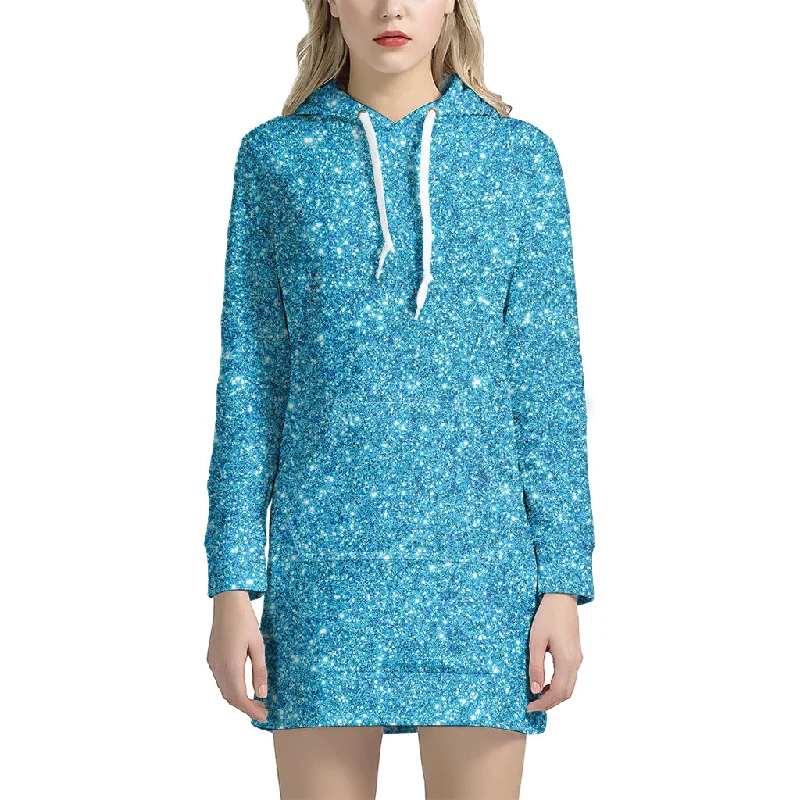 Ocean Blue (NOT Real) Glitter Print Pullover Hoodie Dress