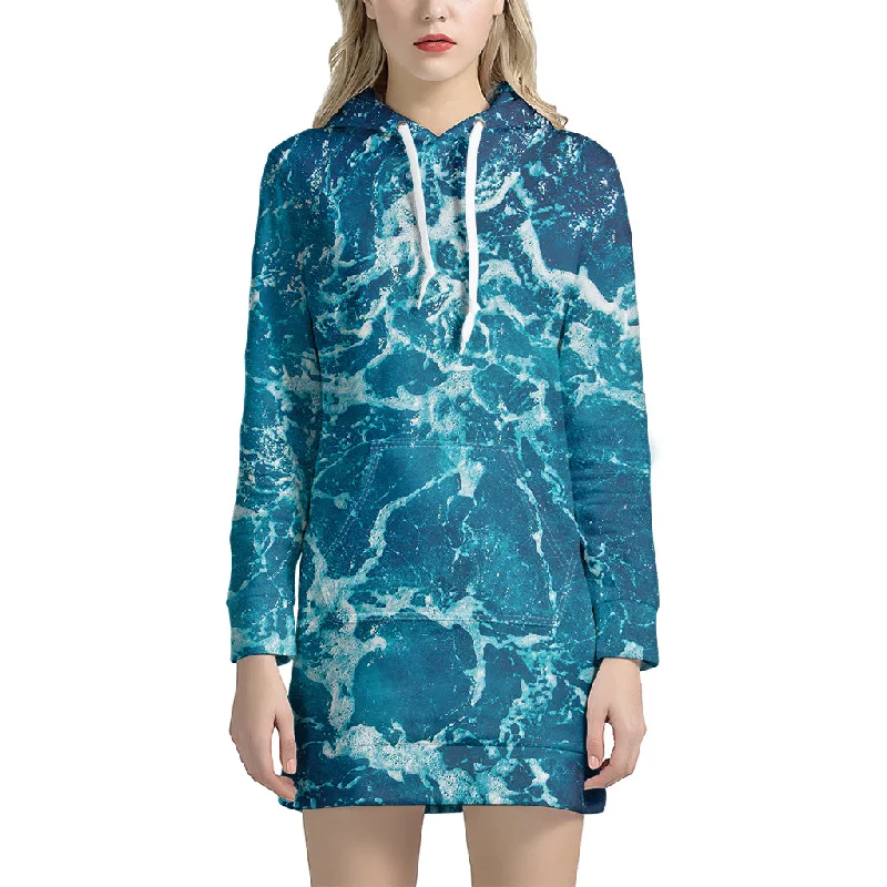 Ocean Surface Print Pullover Hoodie Dress