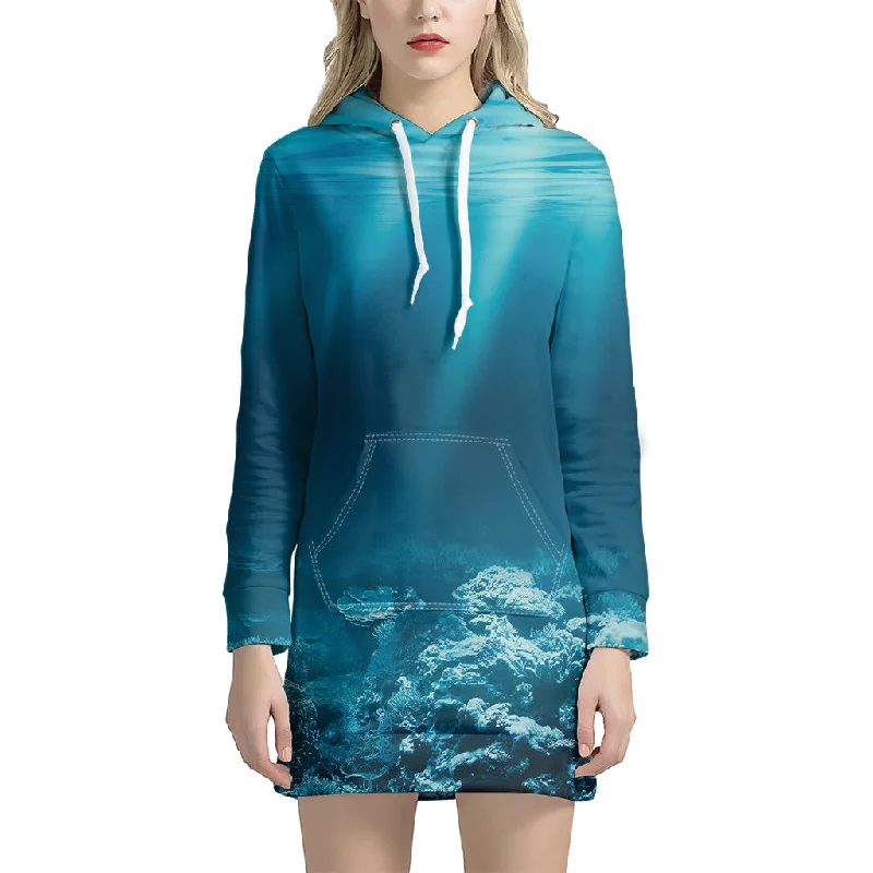 Ocean Underwater Print Pullover Hoodie Dress