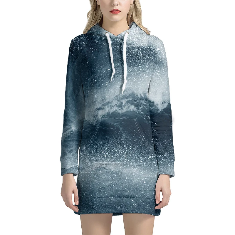 Ocean Wave Print Pullover Hoodie Dress