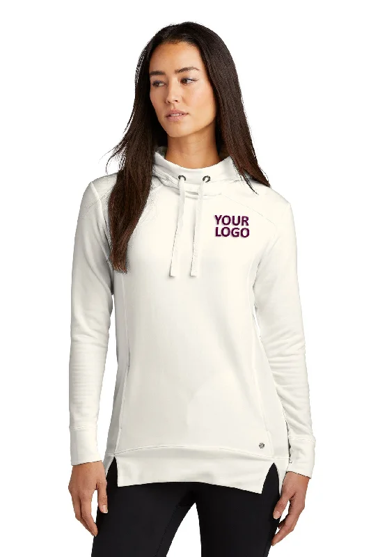 OGIO Ladies Luuma Custom Fleece Hoodies, Ivory Snow Hoodie with Hem Raw Edge Edgy Unfinished OGIO Ladies Luuma Custom Fleece Hoodies, Ivory Snow Hoodie with Hem Raw Edge Edgy Unfinished