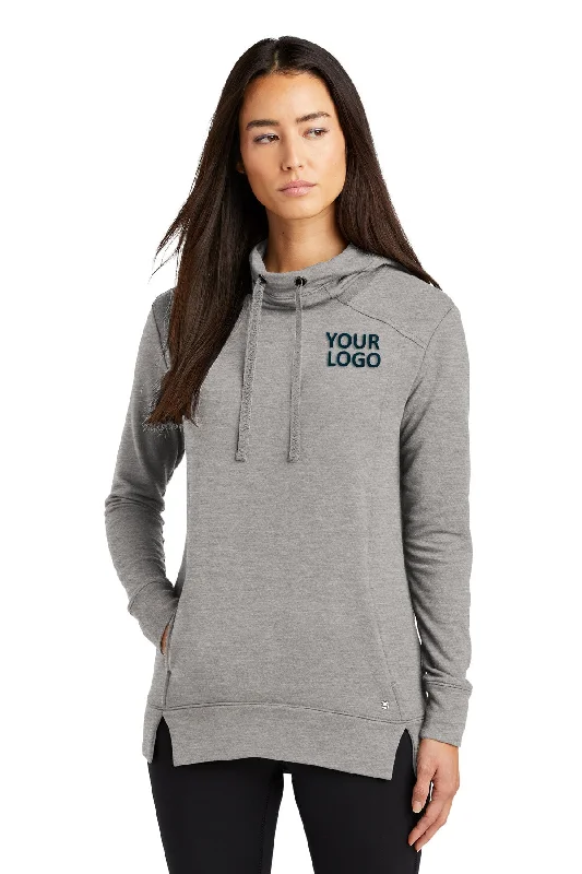 OGIO Ladies Luuma Custom Fleece Hoodies, Petrol Grey Hoodie with Hem Frayed Vintage Worn OGIO Ladies Luuma Custom Fleece Hoodies, Petrol Grey Hoodie with Hem Frayed Vintage Worn