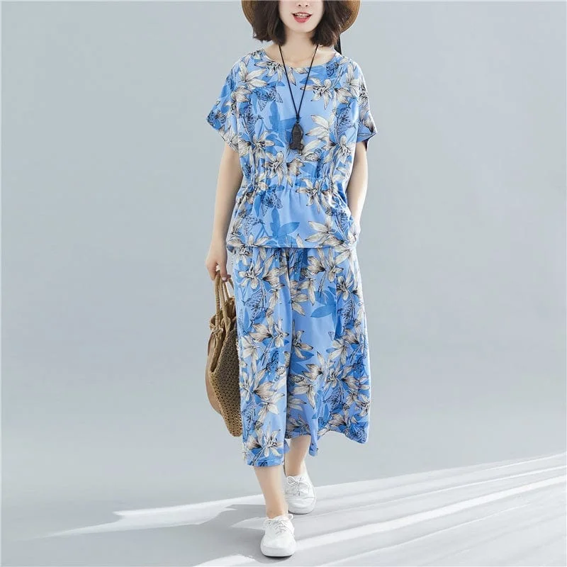 Nature Inspired 2 Piece Set Tops + Pants | OOTD Casual Wide Pants