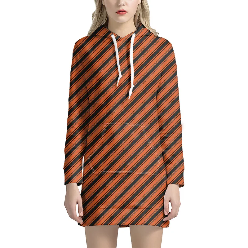 Orange And Black Halloween Pattern Print Pullover Hoodie Dress