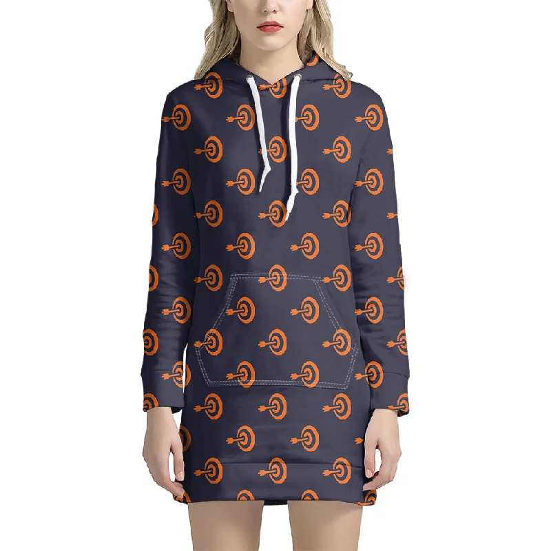 Orange Bullseye Target Pattern Print Pullover Hoodie Dress