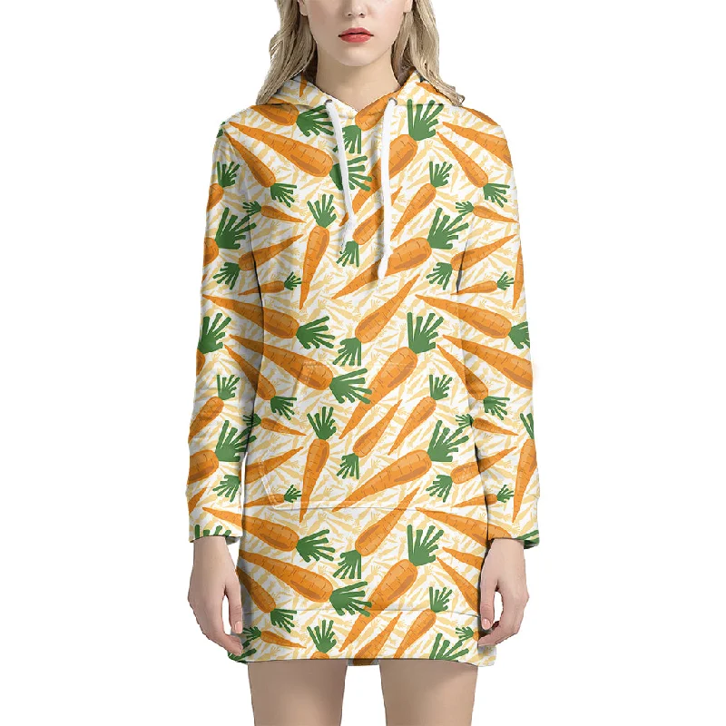 Orange Carrot Pattern Print Pullover Hoodie Dress