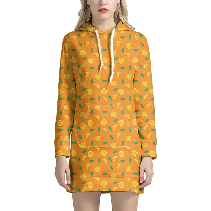 Orange Fruit Slices Pattern Print Pullover Hoodie Dress