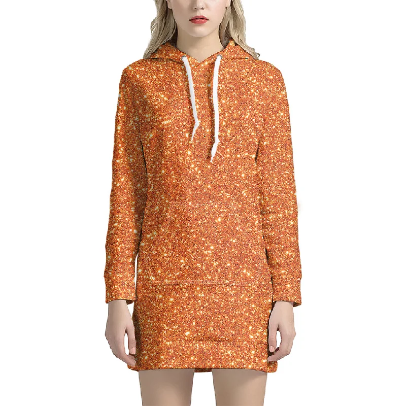 Orange (NOT Real) Glitter Print Pullover Hoodie Dress