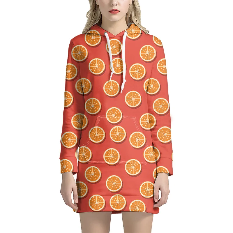 Orange Slices Pattern Print Pullover Hoodie Dress