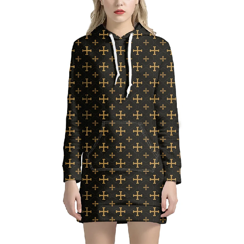 Orthodox Christian Pattern Print Pullover Hoodie Dress